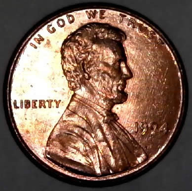 1994-P-Lincoln-Memorial-Cent-With-Broken-Die-Post-In-Top-